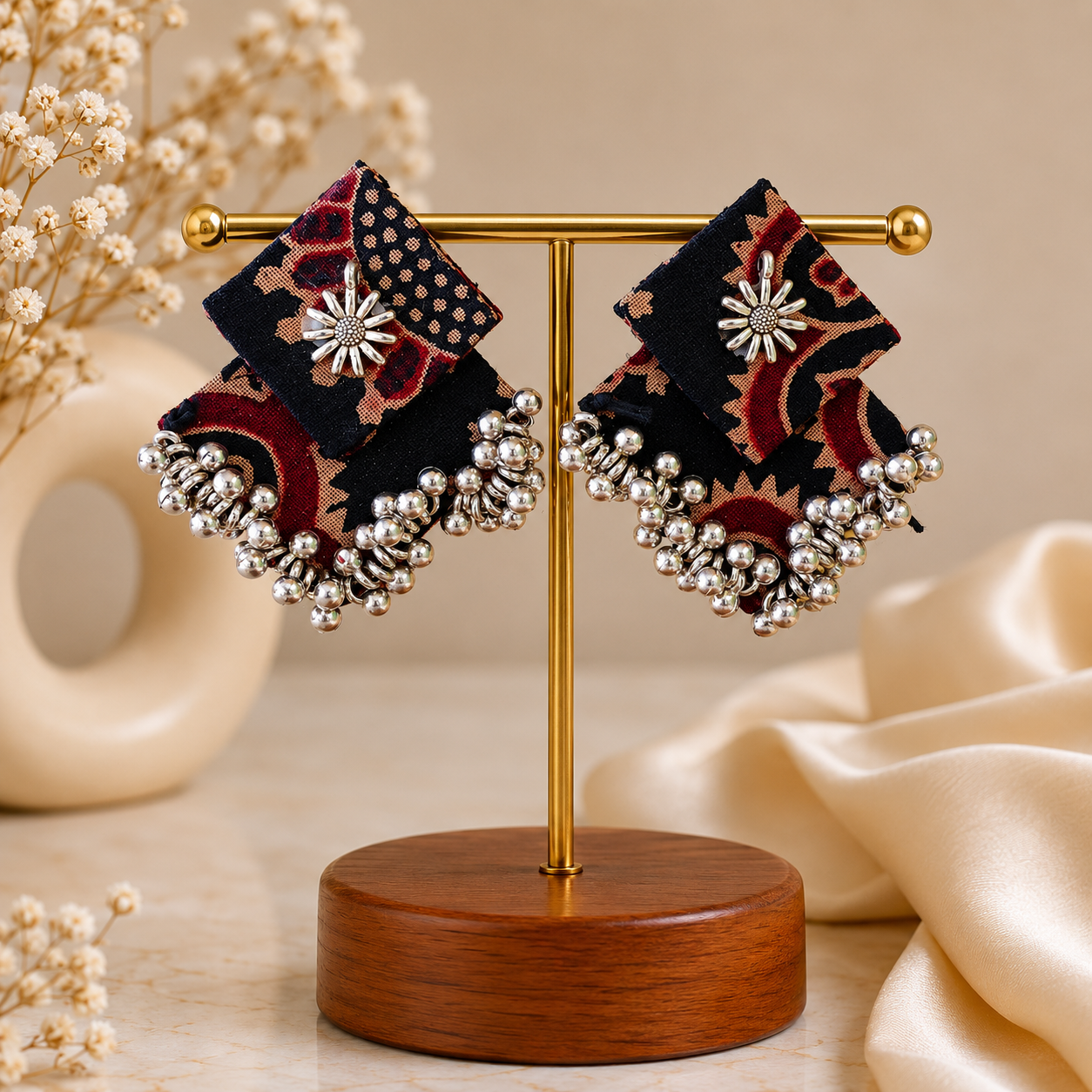 Aabha Fabric Ghungroo Statement Earrings