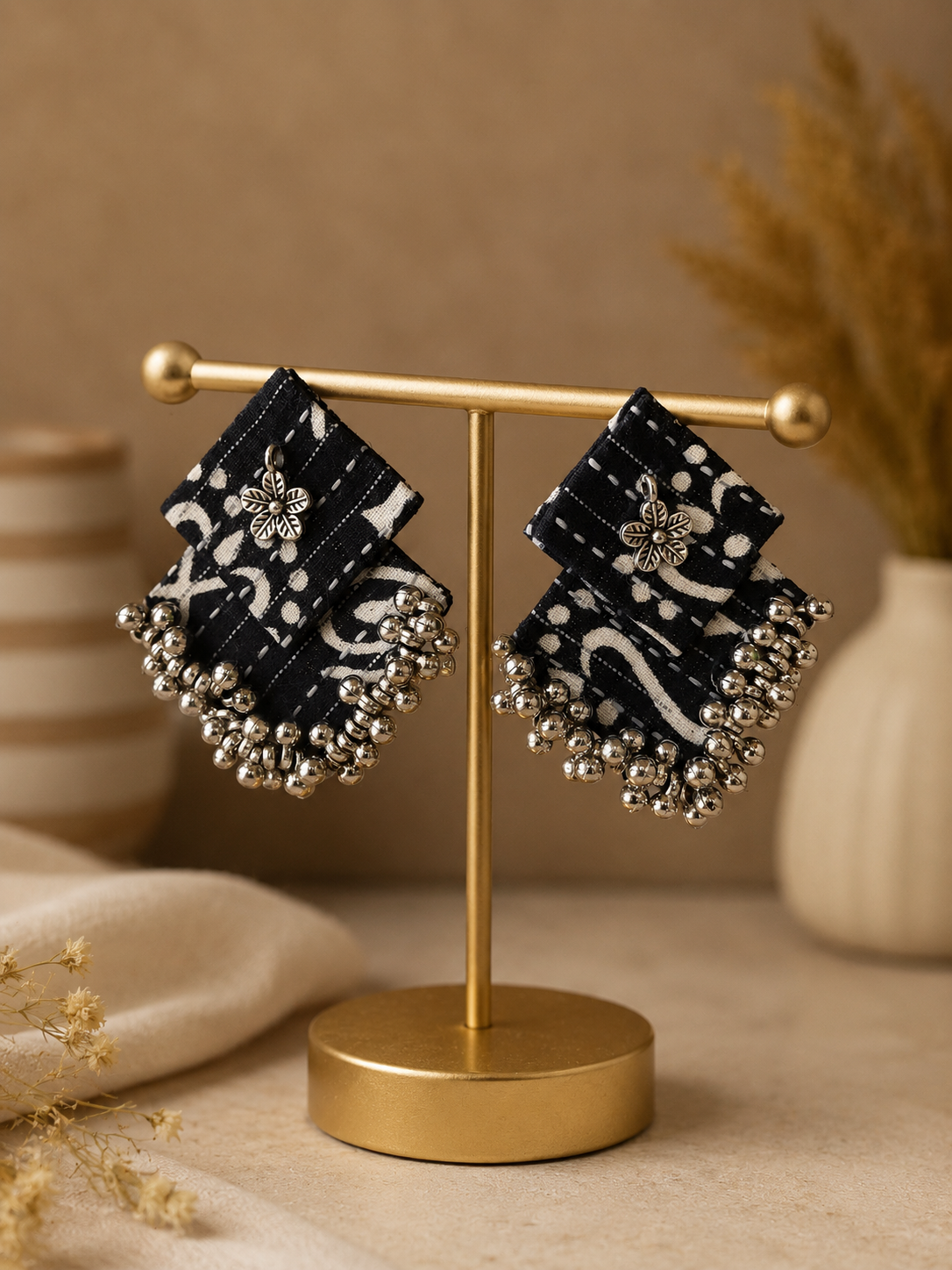 Aabha Fabric Ghungroo Statement Earrings