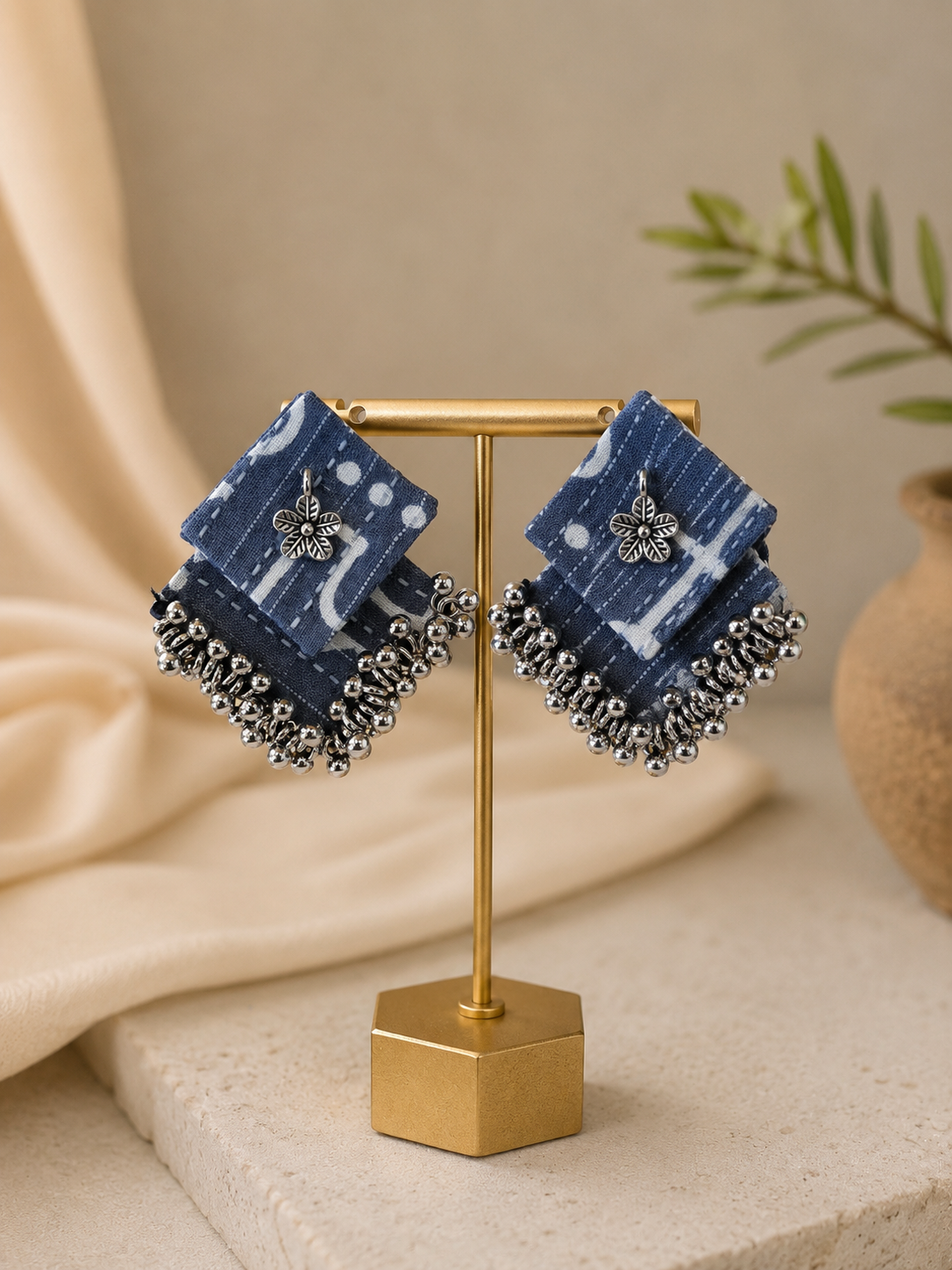 Aabha Fabric Ghungroo Statement Earrings