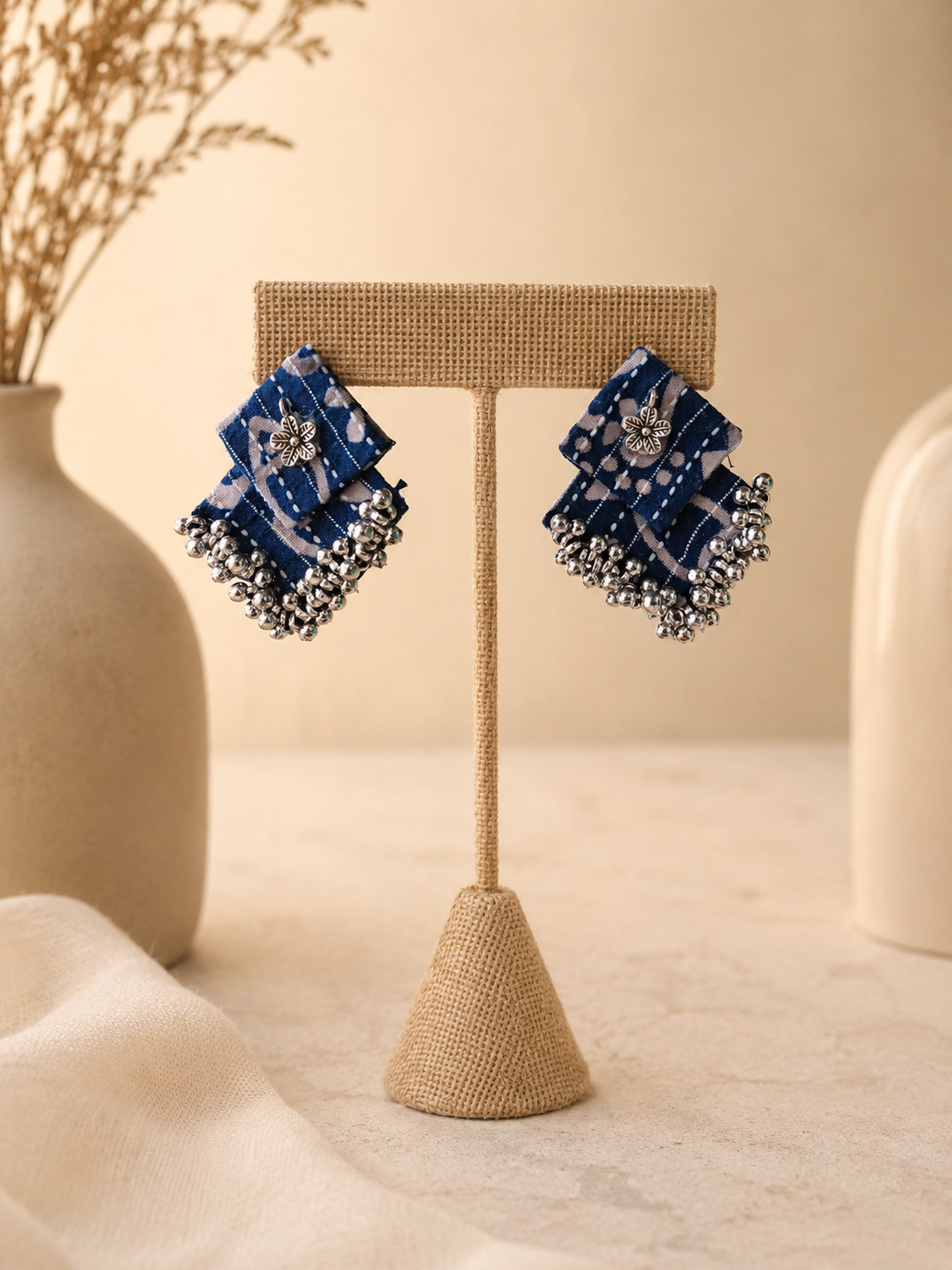 Neelika Fabric Ghungroo Statement Earrings