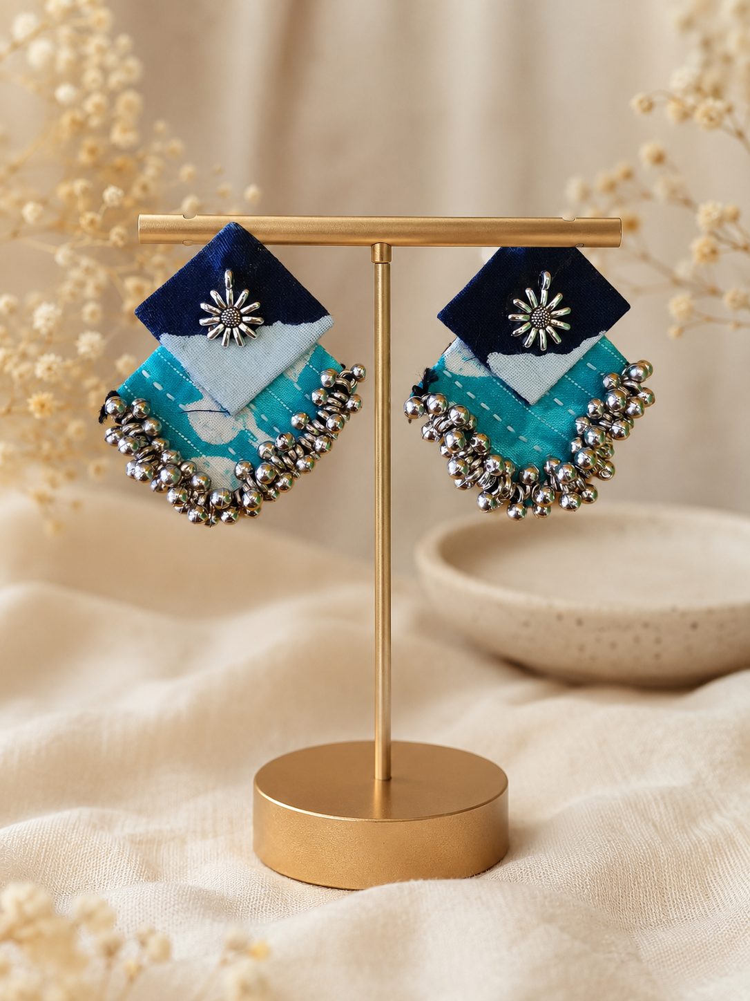 Neelika Fabric Ghungroo Statement Earrings