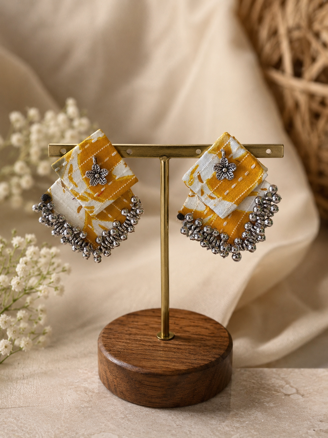 Neelika Fabric Ghungroo Statement Earrings