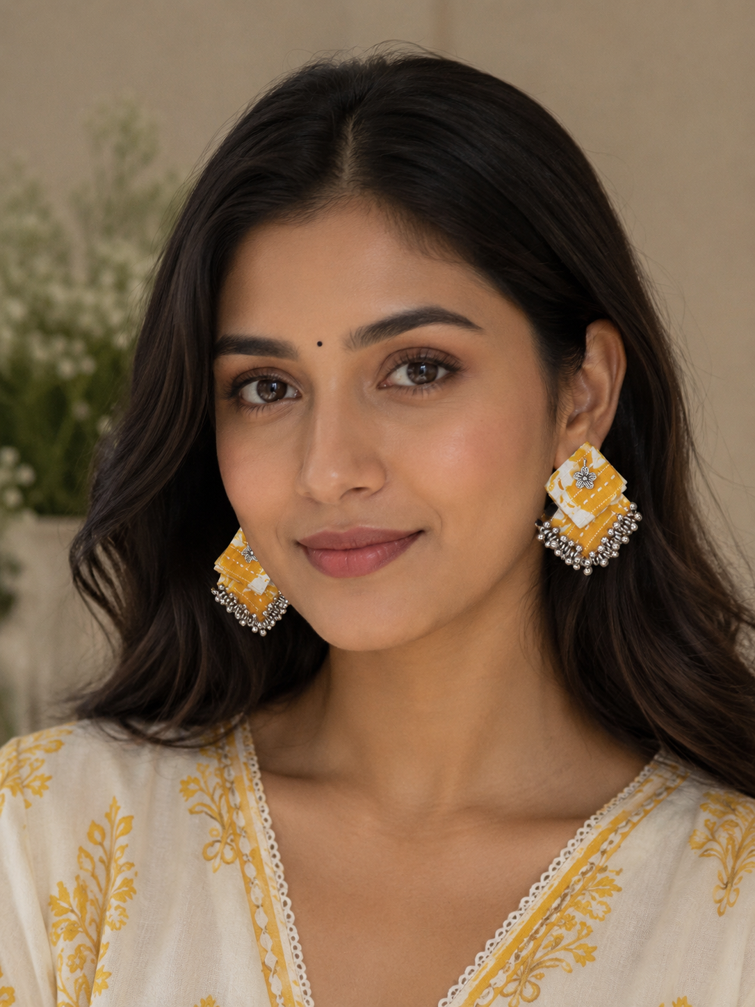 Neelika Fabric Ghungroo Statement Earrings