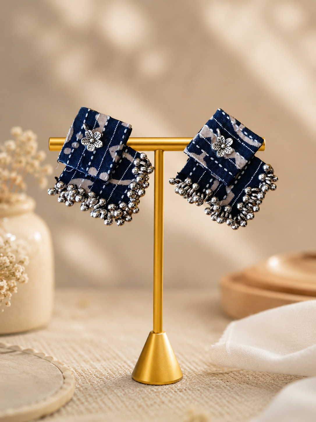 Neelika Fabric Ghungroo Statement Earrings