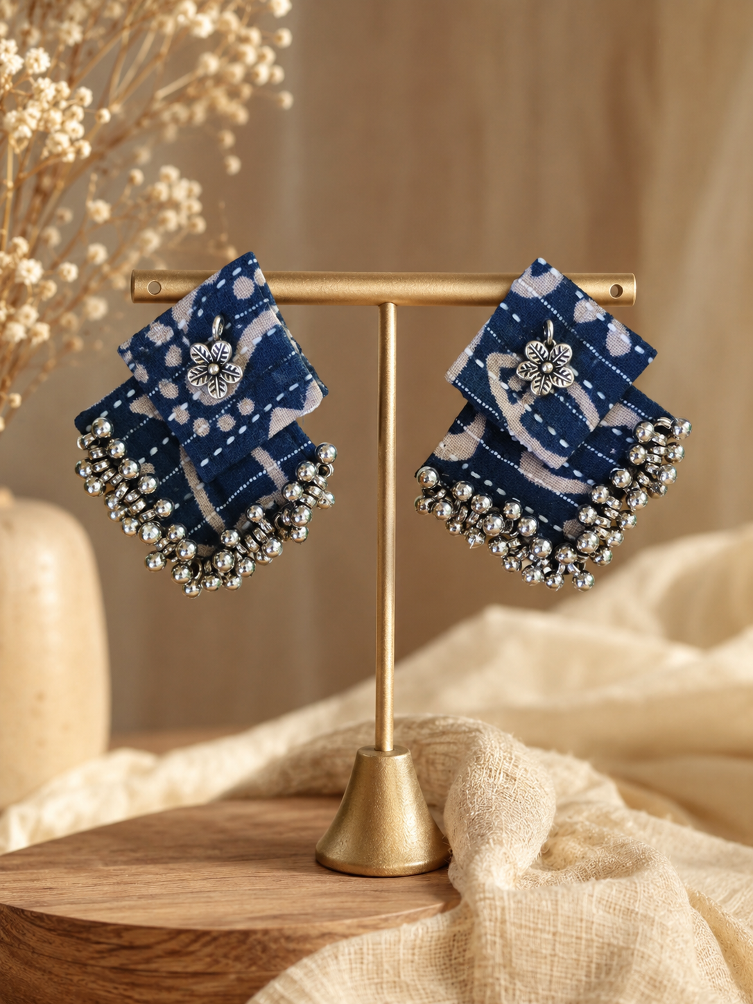 Neelika Fabric Ghungroo Statement Earrings