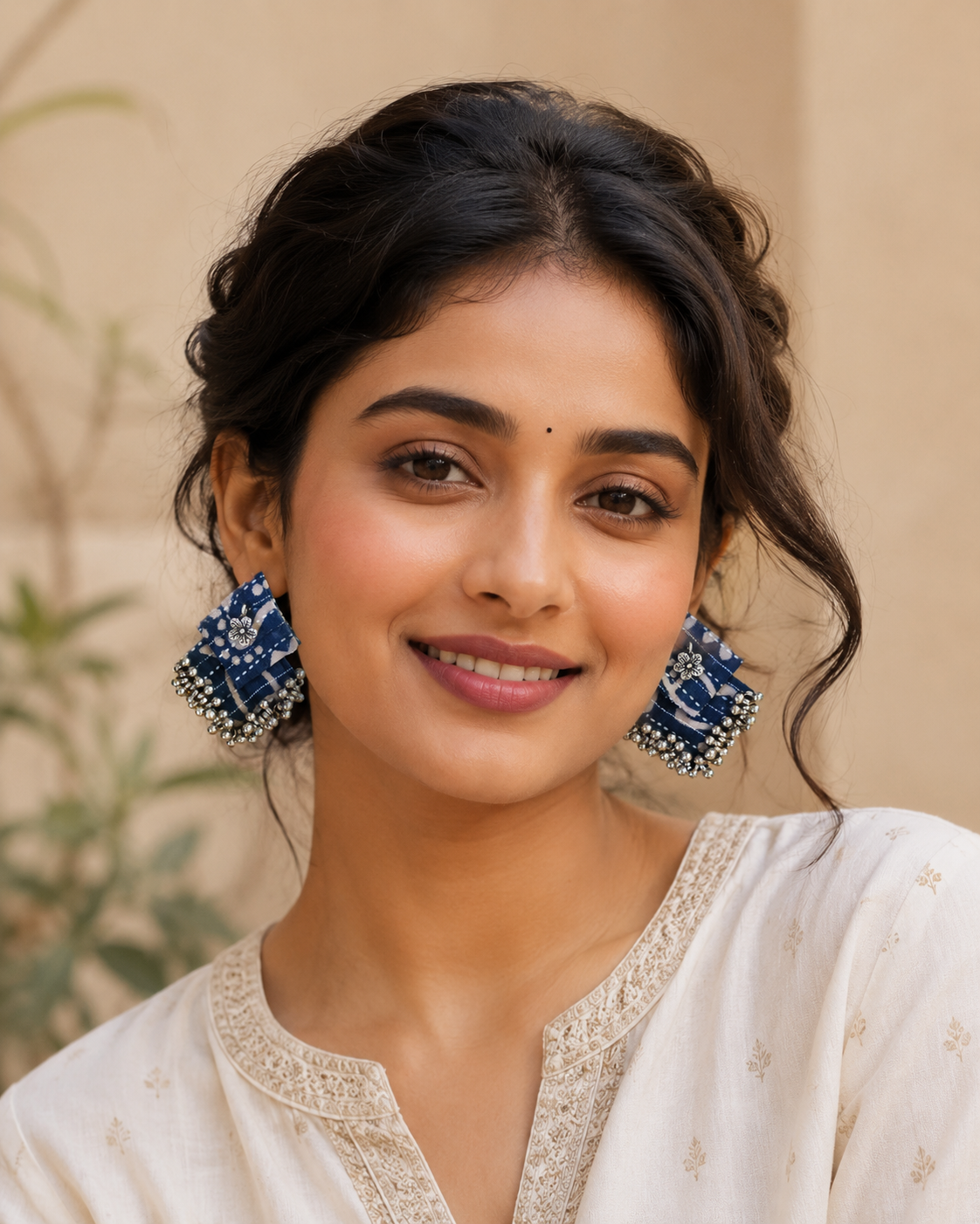 Neelika Fabric Ghungroo Statement Earrings