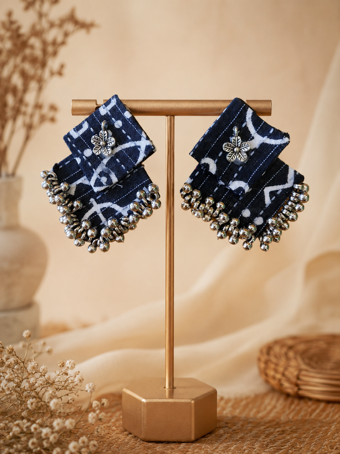 Neelika Fabric Ghungroo Statement Earrings
