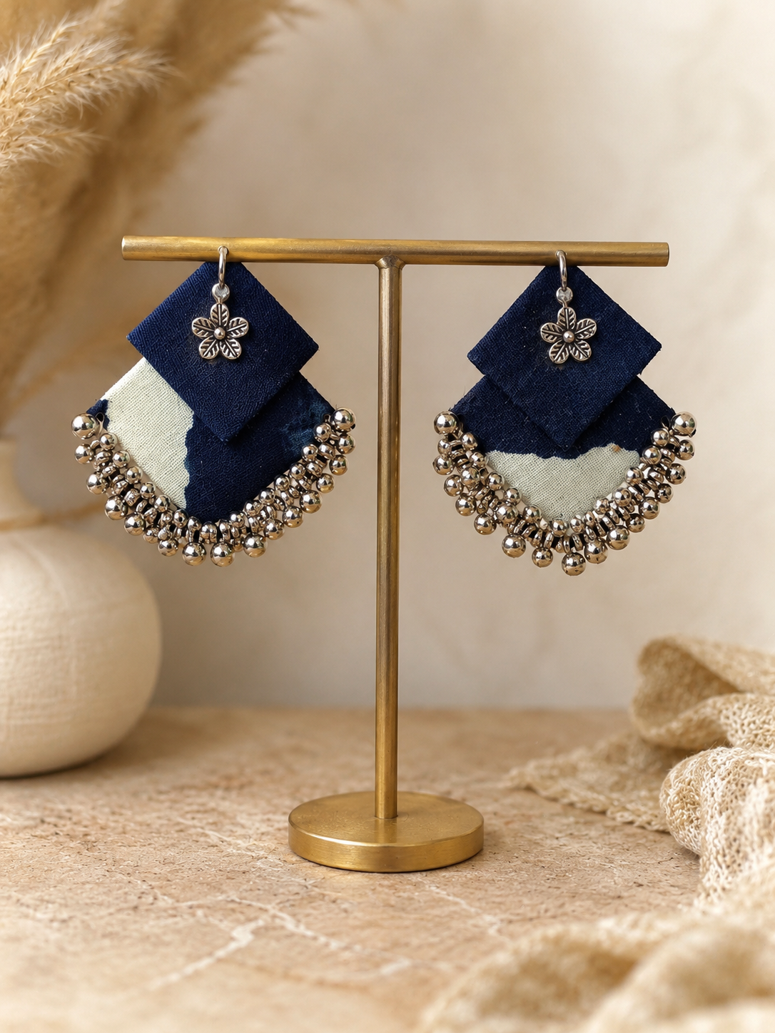 Neelika Fabric Ghungroo Statement Earrings