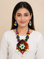 Handcrafted Floral Shell Pendant Necklace Set