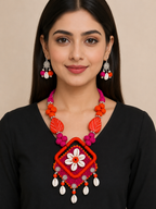 Handcrafted Floral Shell Pendant Necklace Set
