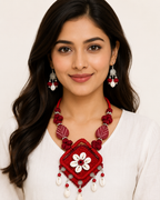 Handcrafted Floral Shell Pendant Necklace Set