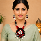 Handcrafted Floral Shell Pendant Necklace Set