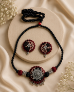 Rustic Tribal Fabric Choker Set with Silver Detailing