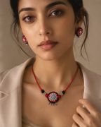 Rustic Tribal Fabric Choker Set with Silver Detailing