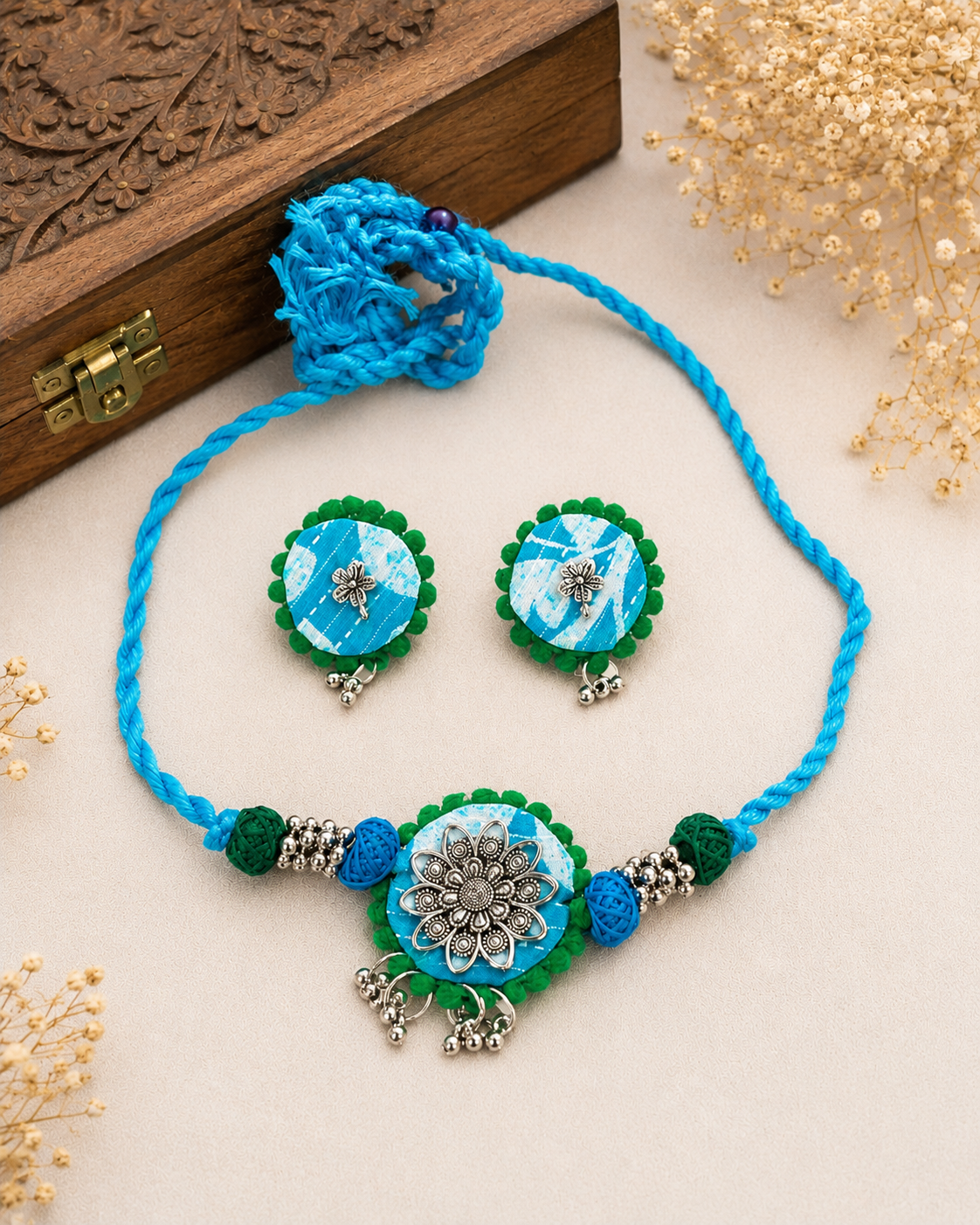 Bloom Fabric Necklace & Earrings Set