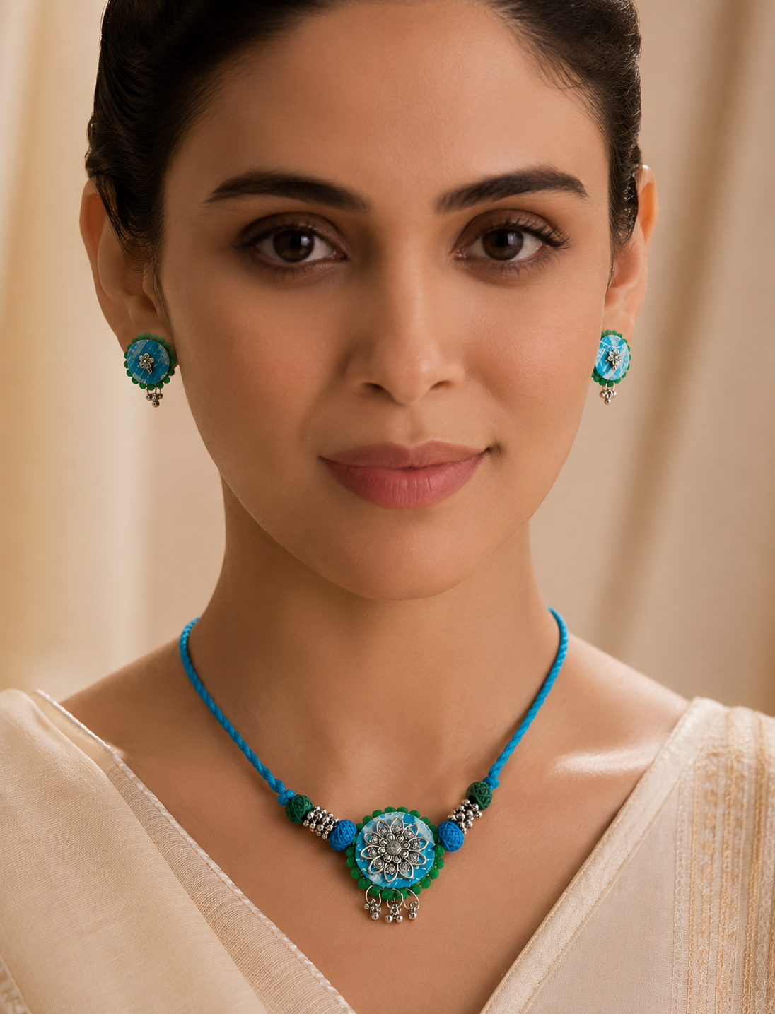 Bloom Fabric Necklace & Earrings Set