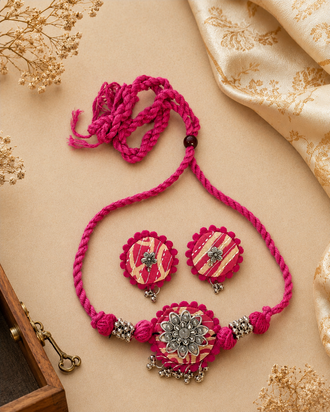 Bloom Fabric Necklace & Earrings Set