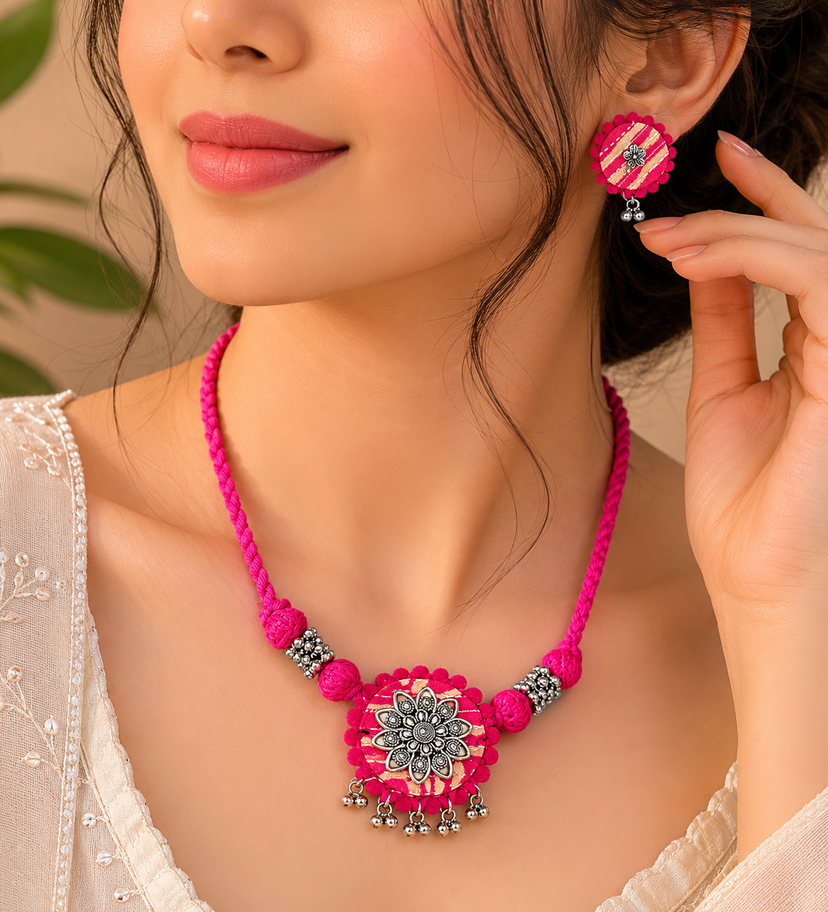 Bloom Fabric Necklace & Earrings Set