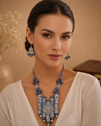 Ethnic Fabric and Oxidised Metal Necklace