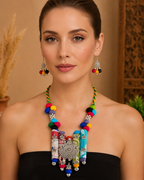 Ethnic Fabric and Oxidised Metal Necklace
