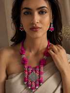 Ethnic Fabric and Oxidised Metal Necklace