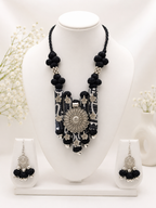 Ethnic Fabric and Oxidised Metal Necklace