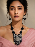 Ethnic Fabric and Oxidised Metal Necklace