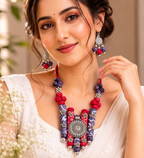 Ethnic Fabric and Oxidised Metal Necklace