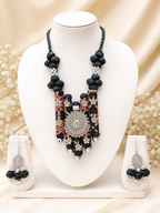 Ethnic Fabric and Oxidised Metal Necklace