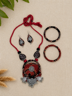 Boho Tribal Fabric Necklace & Bangle Set