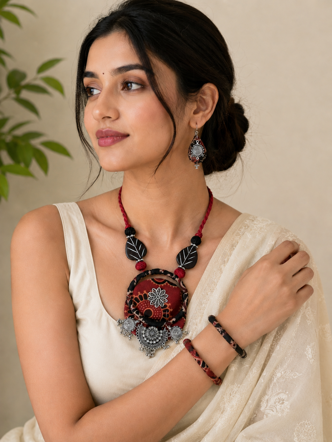 Boho Tribal Fabric Necklace & Bangle Set