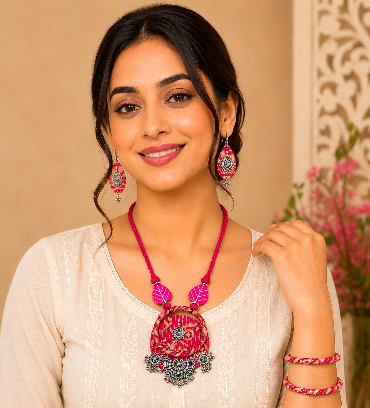 Boho Tribal Fabric Necklace & Bangle Set