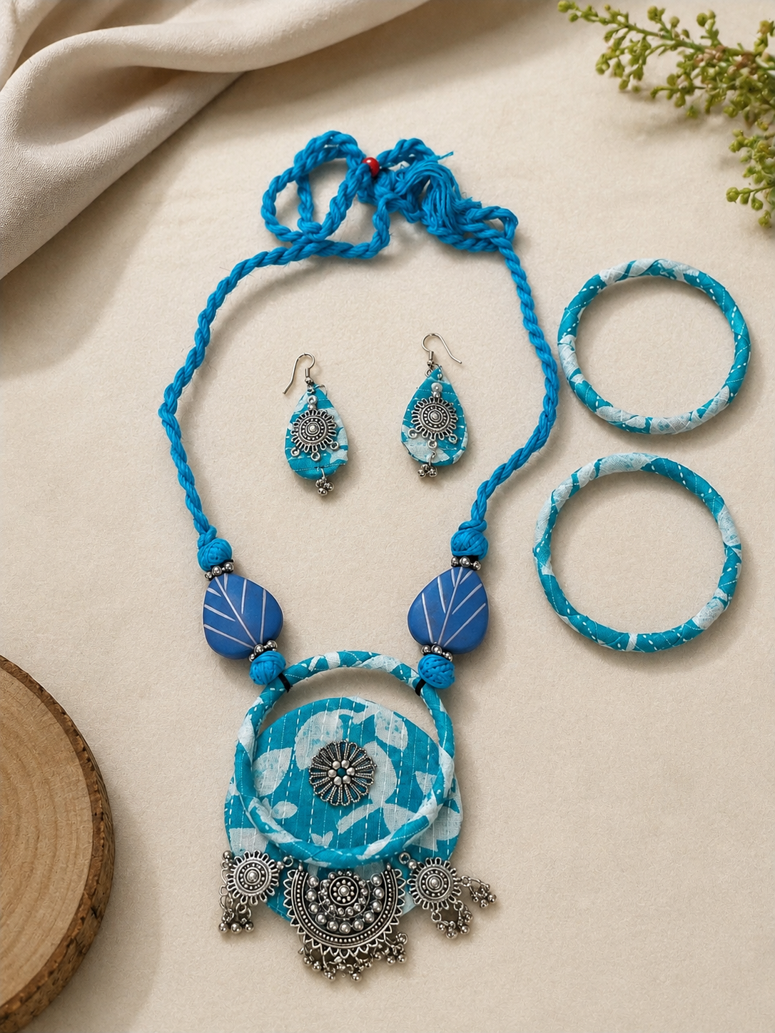 Boho Tribal Fabric Necklace & Bangle Set