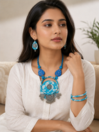 Boho Tribal Fabric Necklace & Bangle Set
