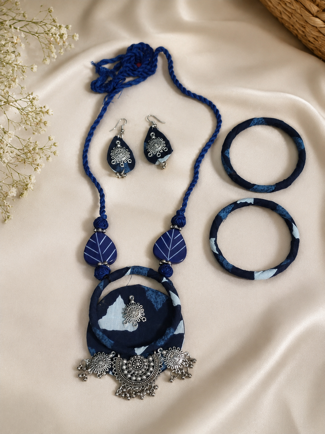 Boho Tribal Fabric Necklace & Bangle Set