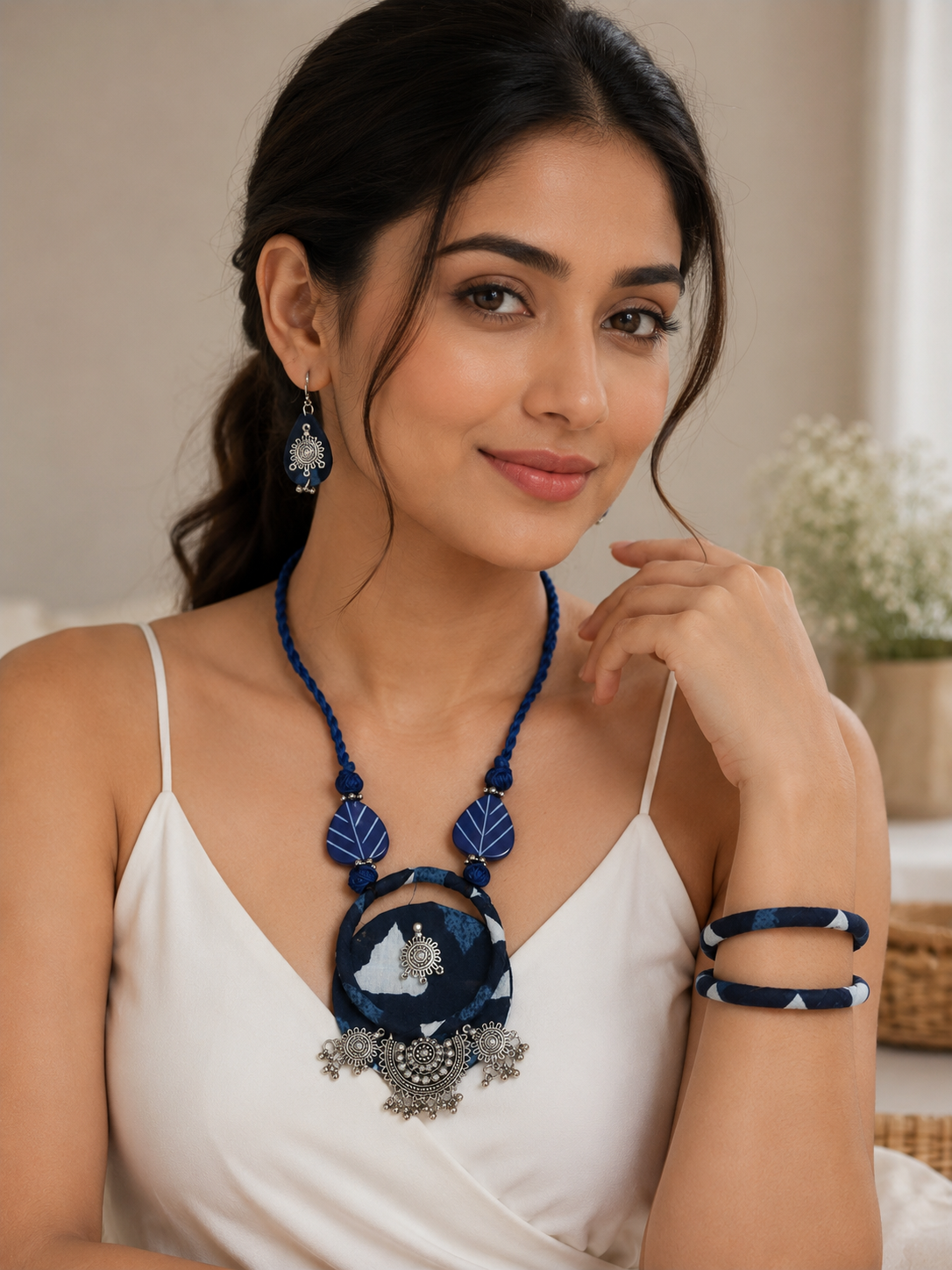 Boho Tribal Fabric Necklace & Bangle Set