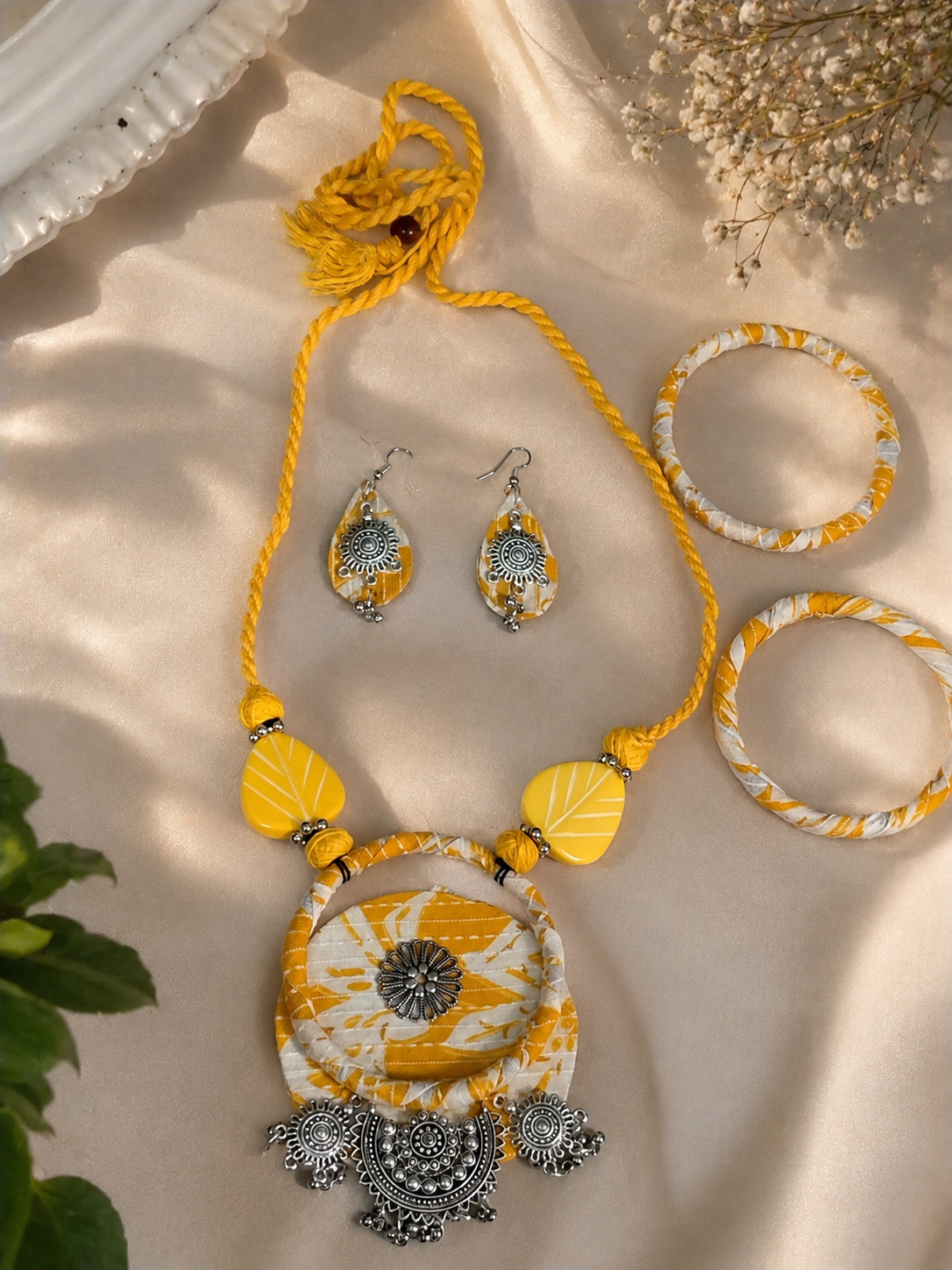 Boho Tribal Fabric Necklace & Bangle Set