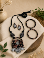 Boho Tribal Fabric Necklace & Bangle Set
