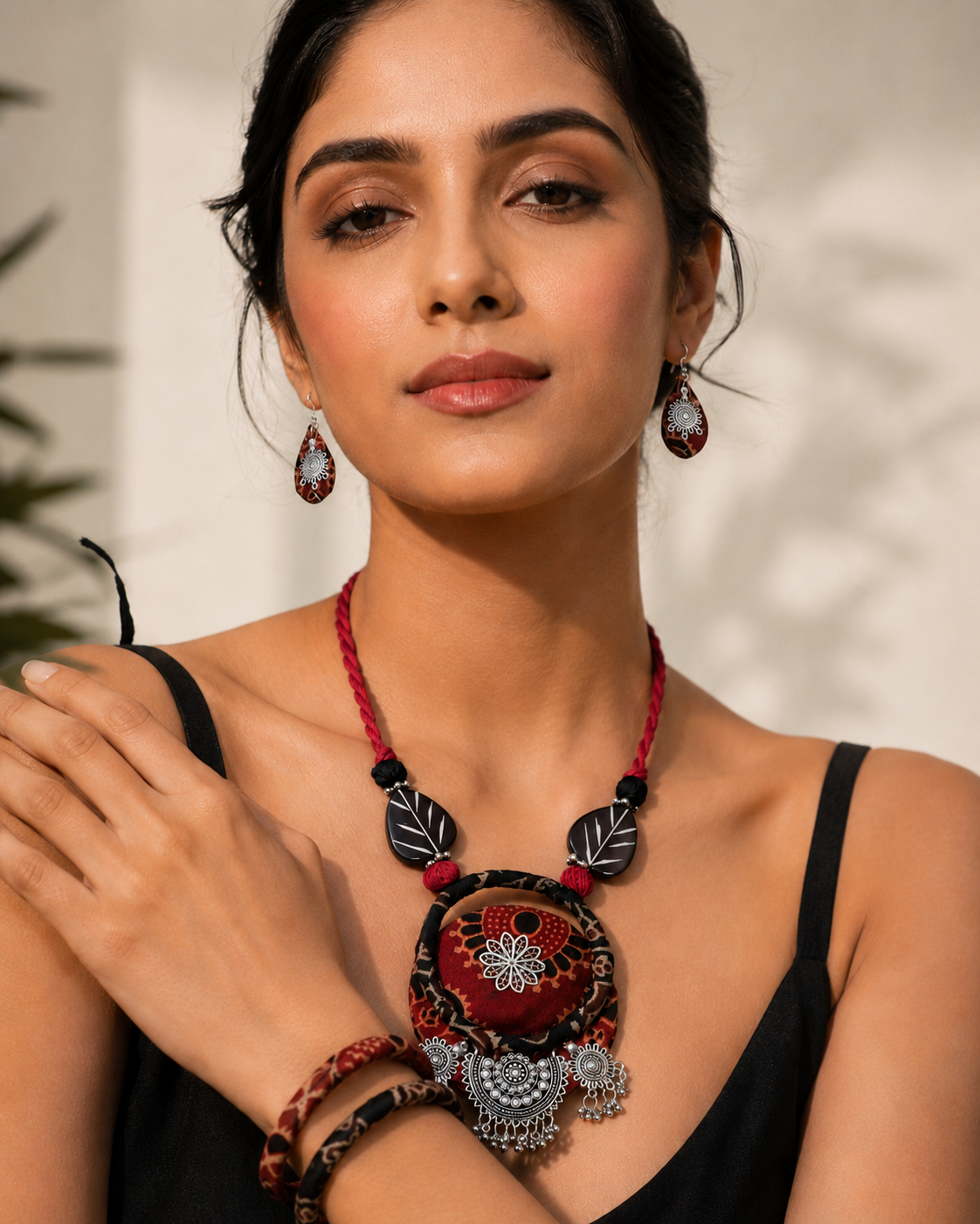Boho Tribal Fabric Necklace & Bangle Set