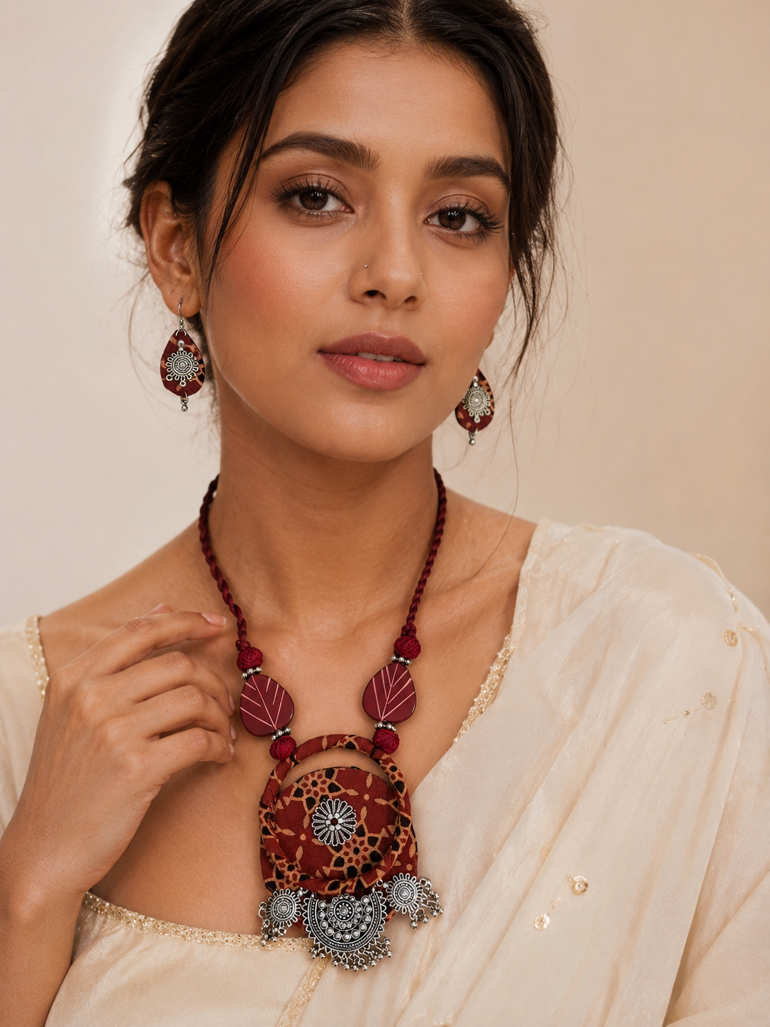 Boho Tribal Fabric Necklace & Bangle Set