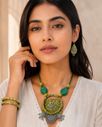 Boho Tribal Fabric Necklace & Bangle Set