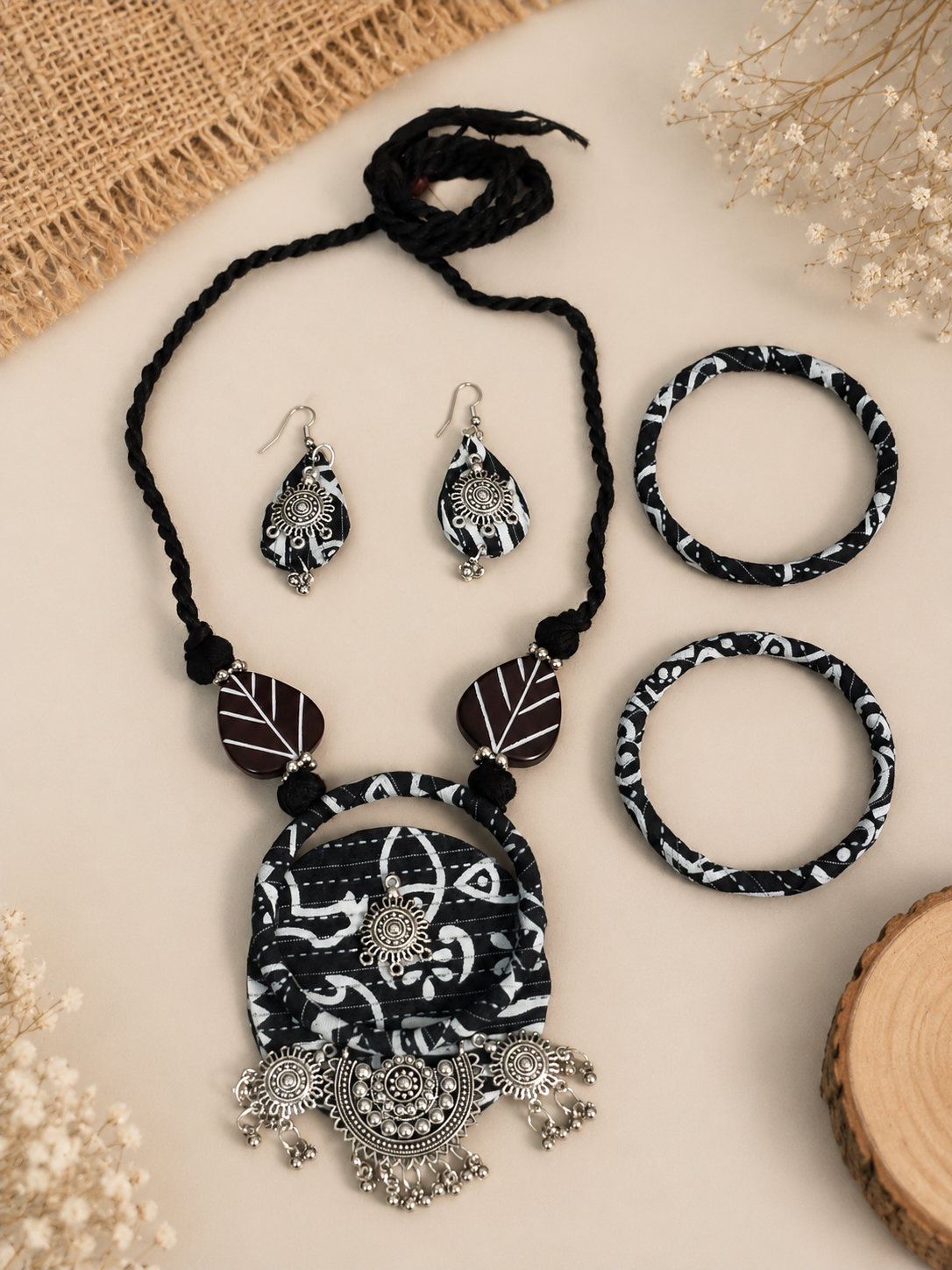 Boho Tribal Fabric Necklace & Bangle Set