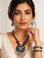 Boho Tribal Fabric Necklace & Bangle Set
