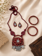 Boho Tribal Fabric Necklace & Bangle Set