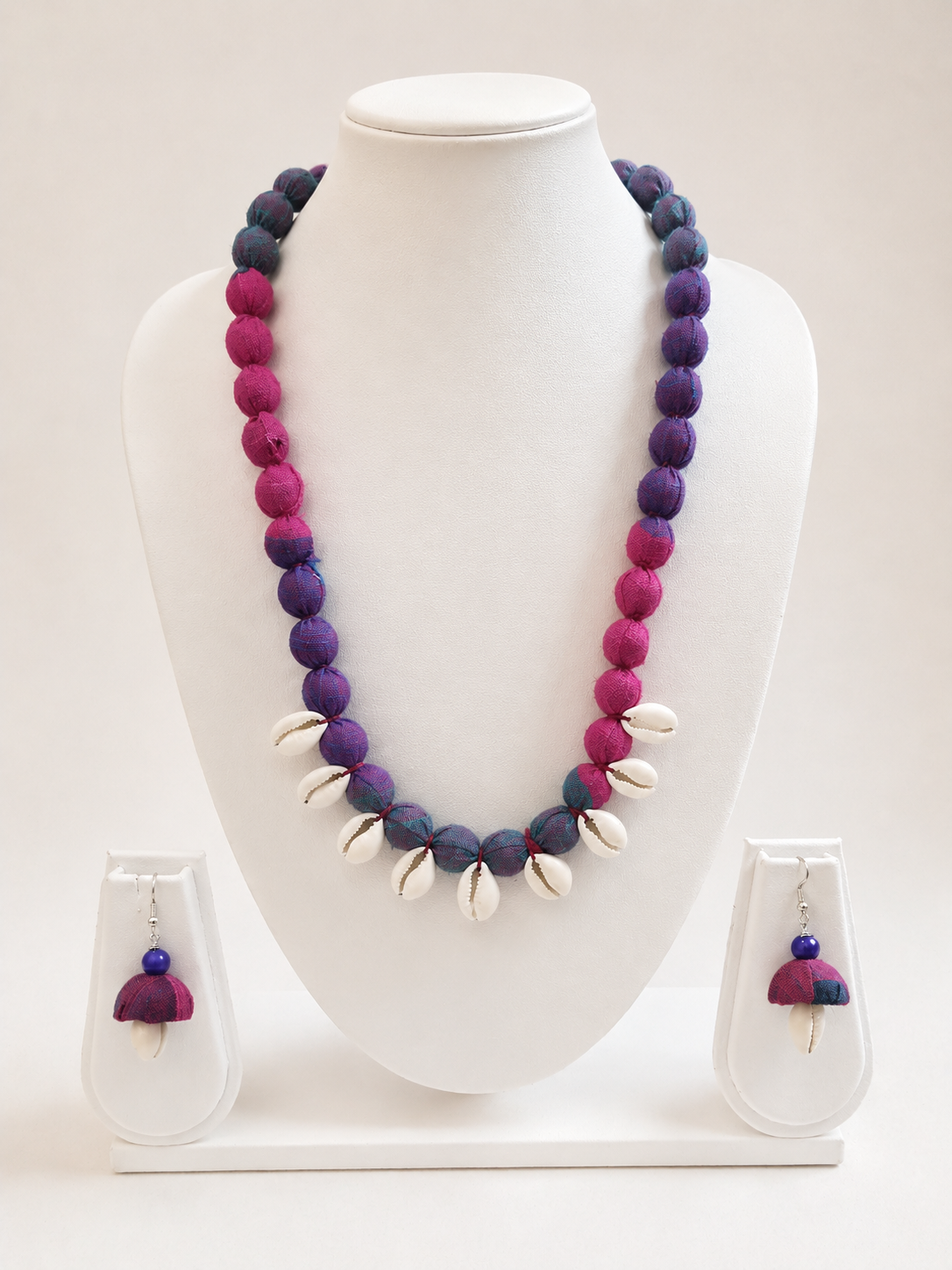 Fabric & Cowrie Shell Necklace Set