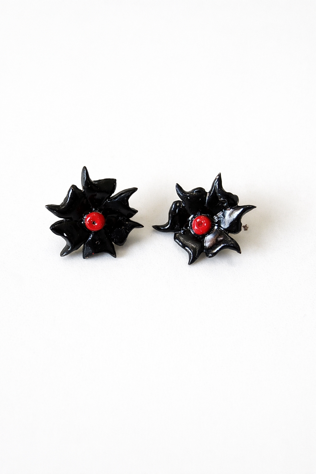 Clay Black Bloom Floral Stud Earrings