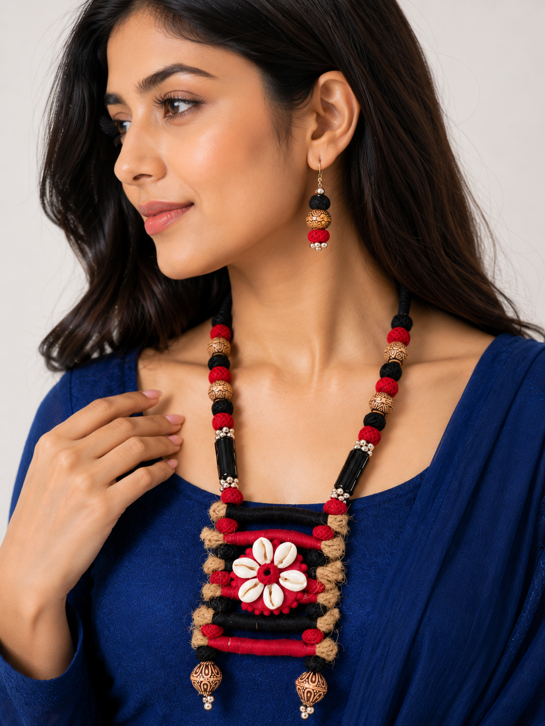 Tribal Jute & Shell Necklace Set