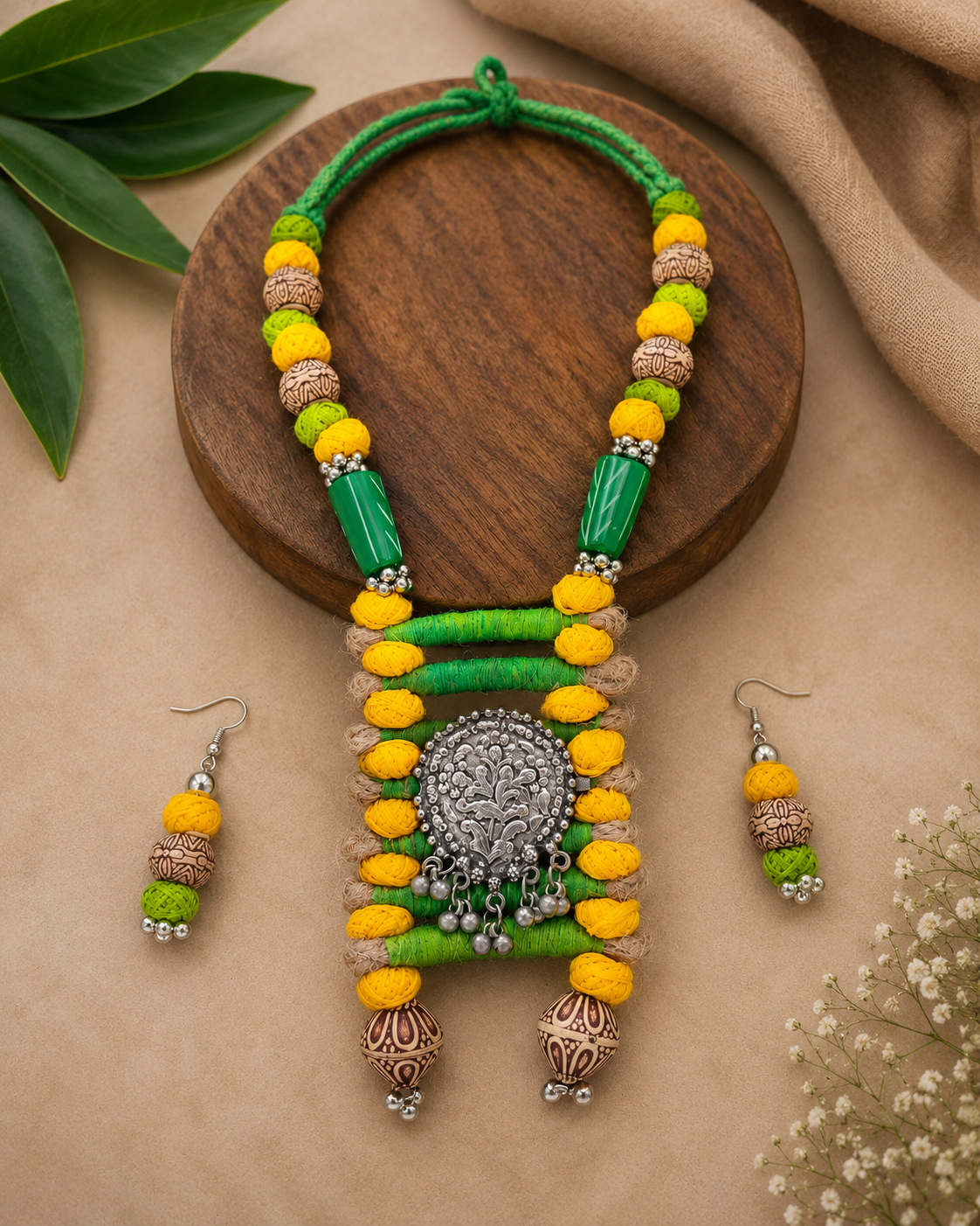 Jute Oxidised Boho Necklace Set