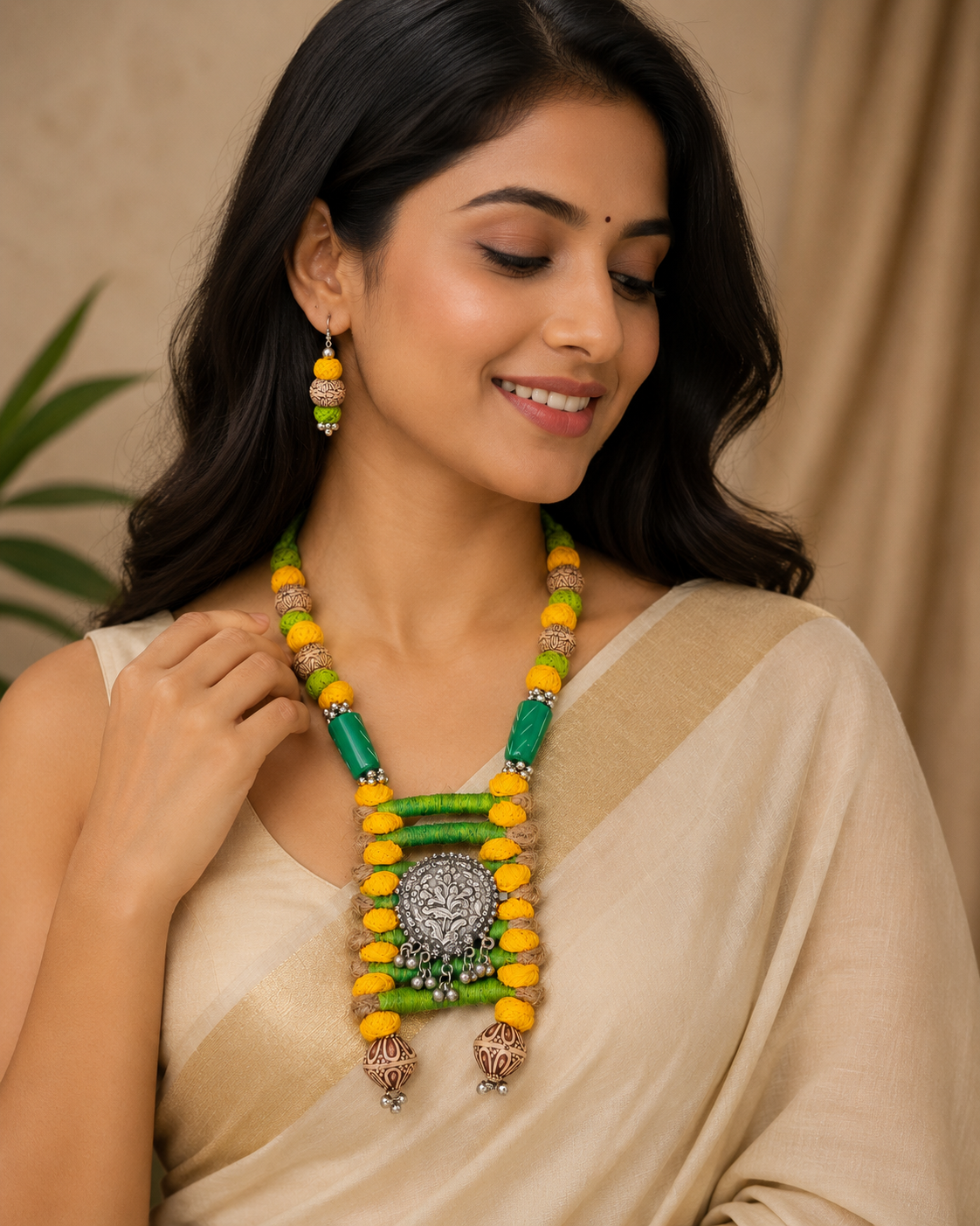 Jute Oxidised Boho Necklace Set