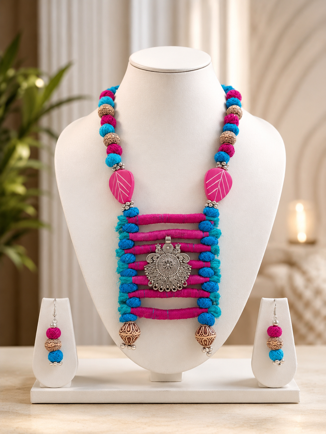 Jute Oxidised Boho Necklace Set